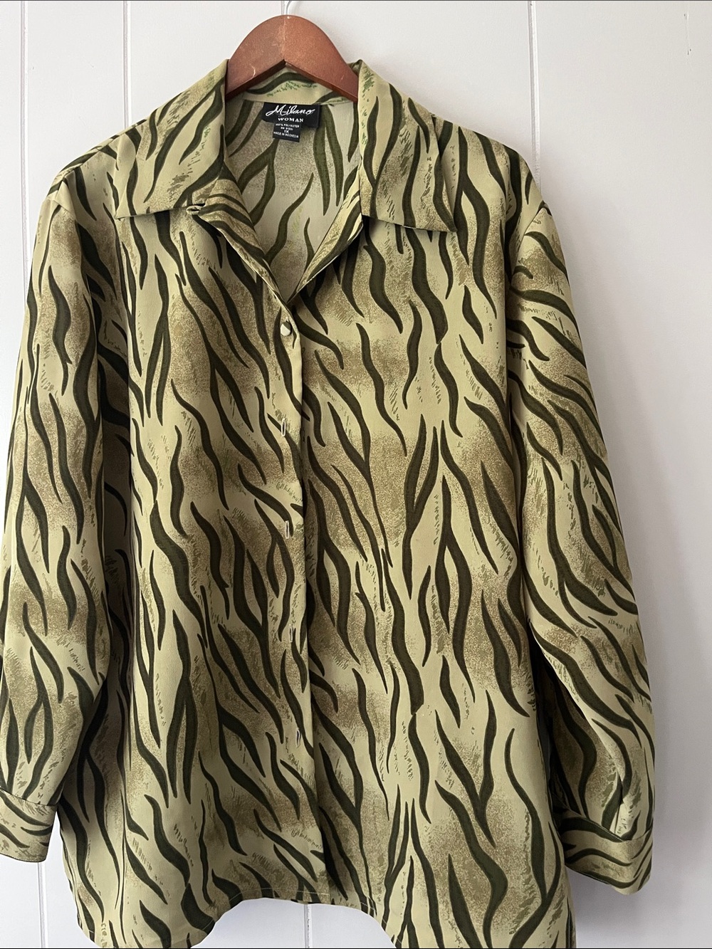 Milano Olive & Dark Green Zebra-Print Button Front Shirt